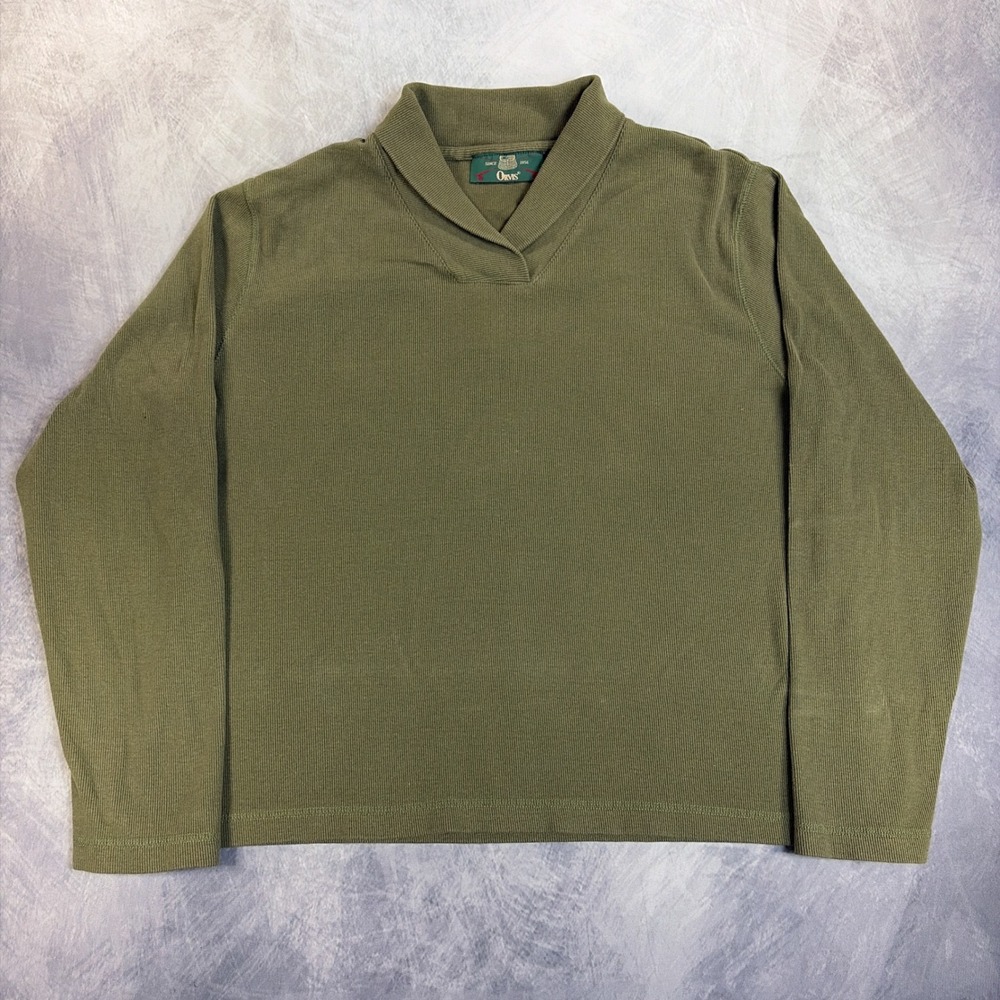 Orvis Mens XL Olive Green‎ Shawl Collar Pullover Sweatshirt Made Korea Cotton